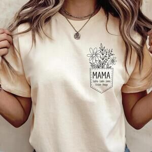 Mom Shirt, Floral Pocket With  , Mother Day Gift